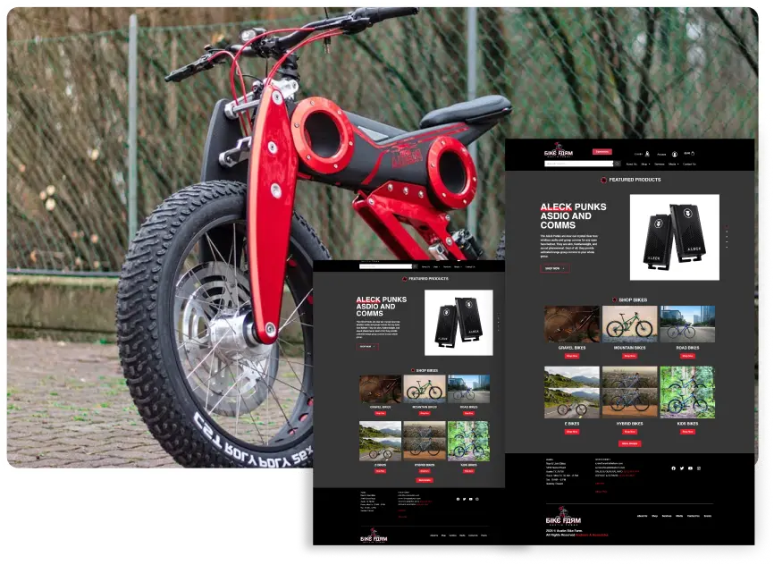 Red bicycle on website page.