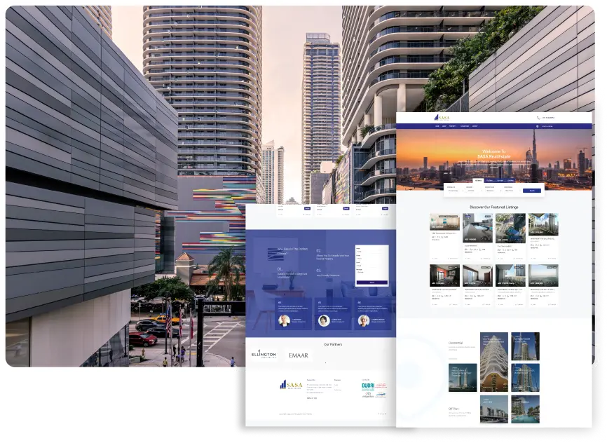 A website displaying a building and a city skyline and architectural beauty.