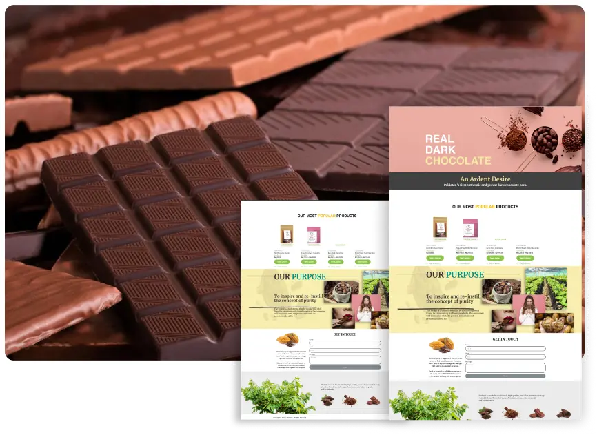 A visually appealing website design showcasing various chocolate products and enticing features.